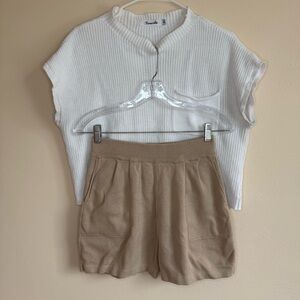 Tan and White Summer Shirt/Shorts Set